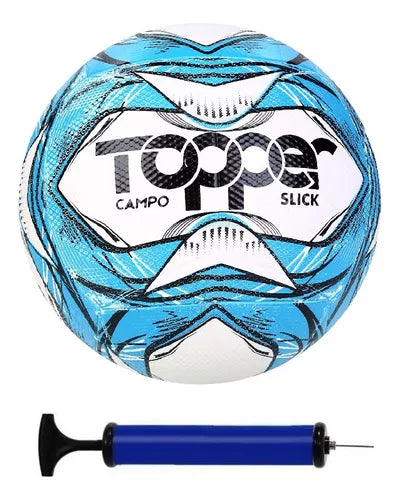 Bola Futebol Campo Azul Oficial Topper Slick Ii + Bomba de ar